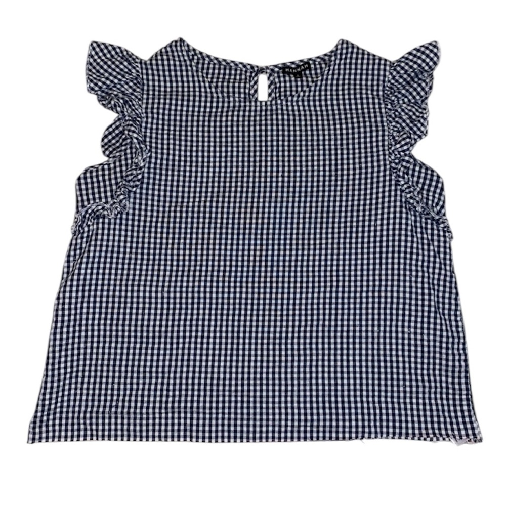 Hannah Boutique Gingham Print Ruffle Short Sleeve Blouse Size Small - Picture 2 of 4